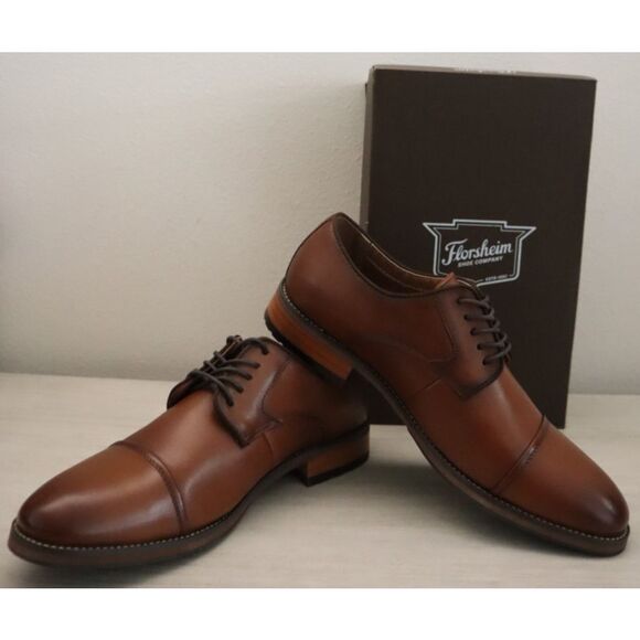 Florsheim 11831-221 Men's Sz 9D Cognac Brown Surge Leather Cap Toe Oxfords - Picture 1 of 13